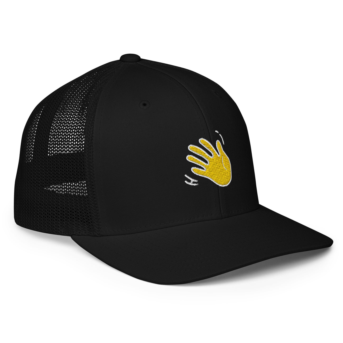 Hi 👋 Emoji Mesh Flexfit Hat in black by Hi Happy interactions