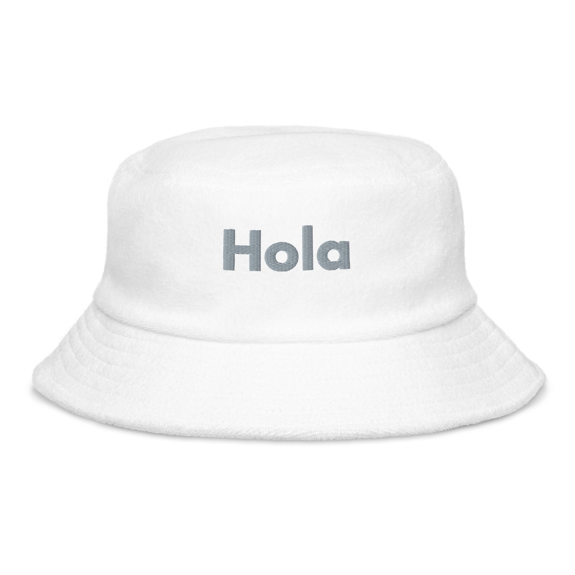 Hola Fuzzy Bucket Hat in white by Hi 👋 Happy interactions 