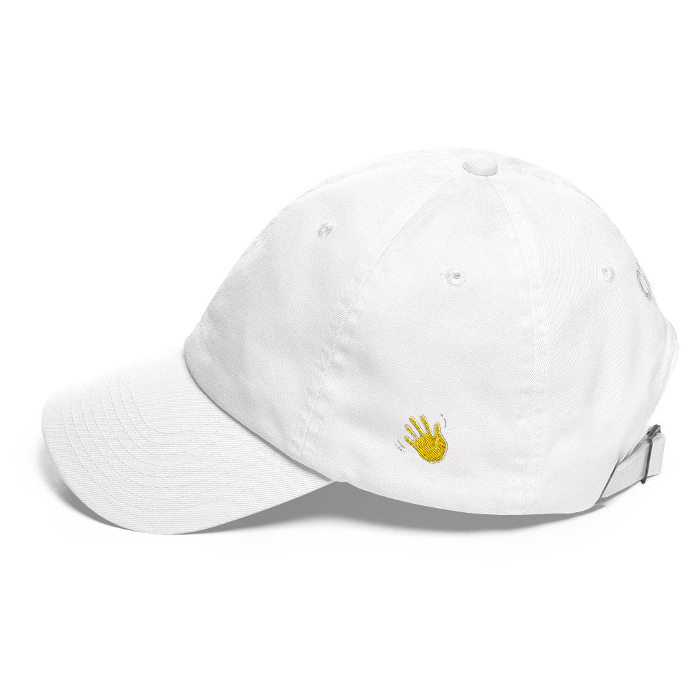 Hi Ciao hat in white left side with Hi waving hand emoji
