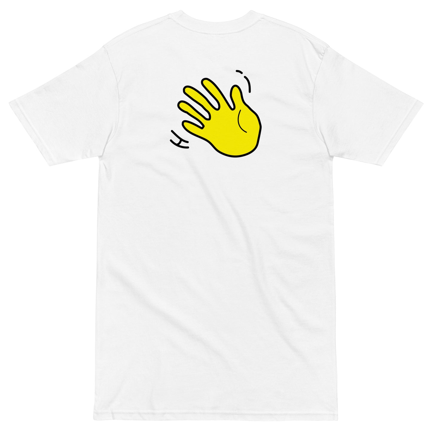 Hi Emoji Tee Shirt with Hi Handy Design on White by HiJohnny.com