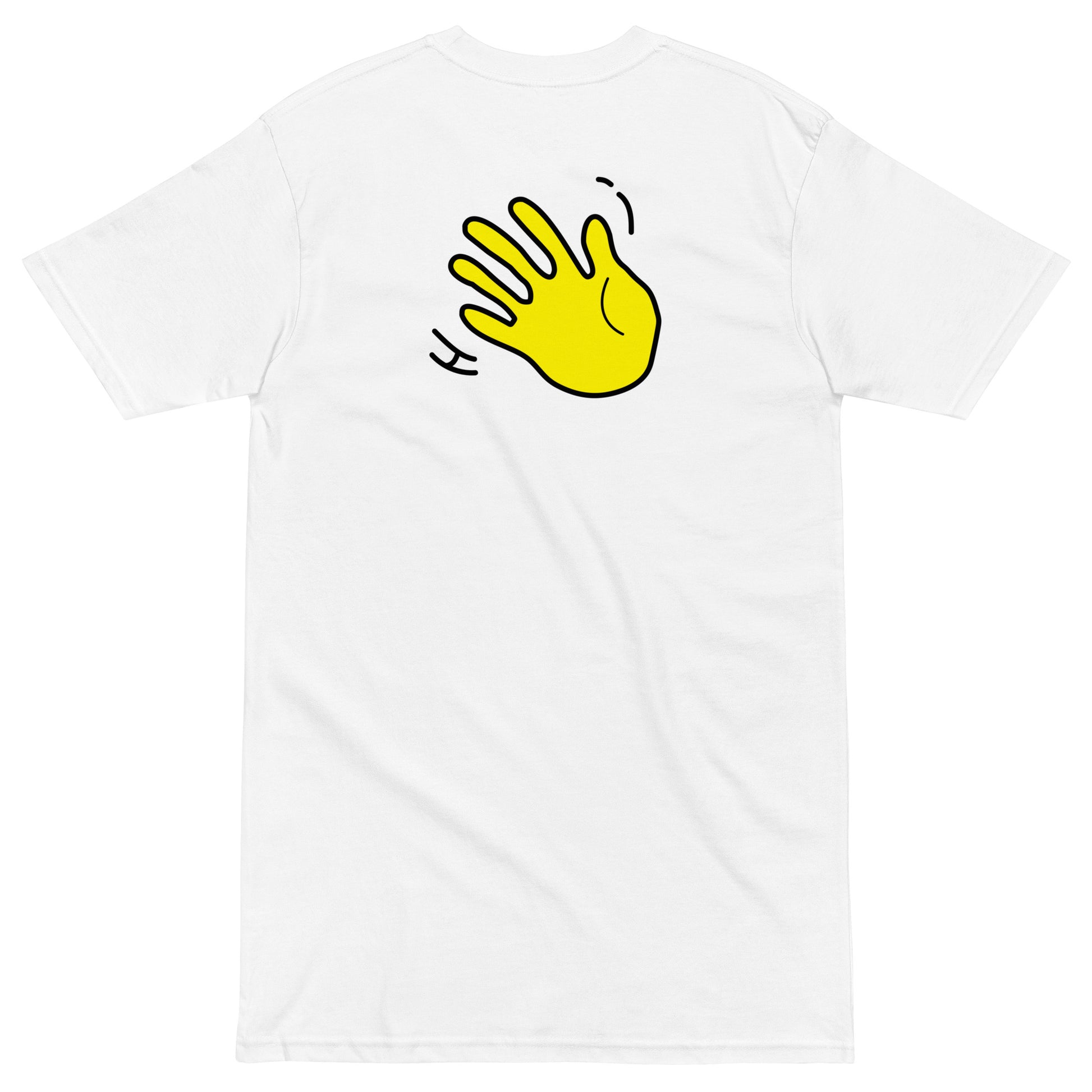 Hi Emoji Tee Shirt with Hi Handy Design on White by HiJohnny.com