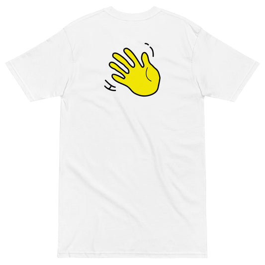 Hi Emoji Tee Shirt with Hi Handy Design on White by HiJohnny.com