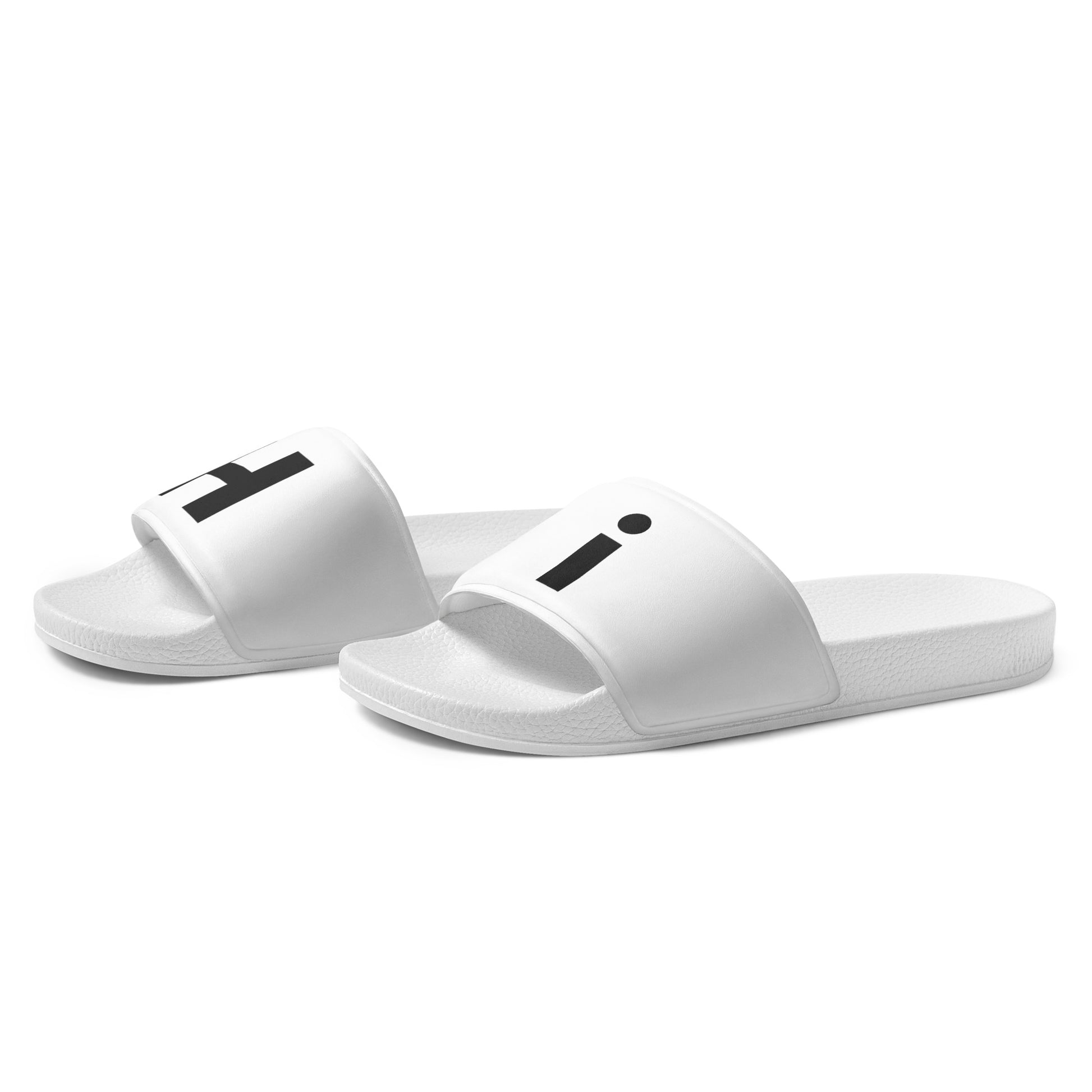 Hi H and i Flip Flop Slide Womens Sandals for Happy interactions, Hi on right flop, i on the left flop, slides that say Hi by Johnny Michael at HiJohnny.com
