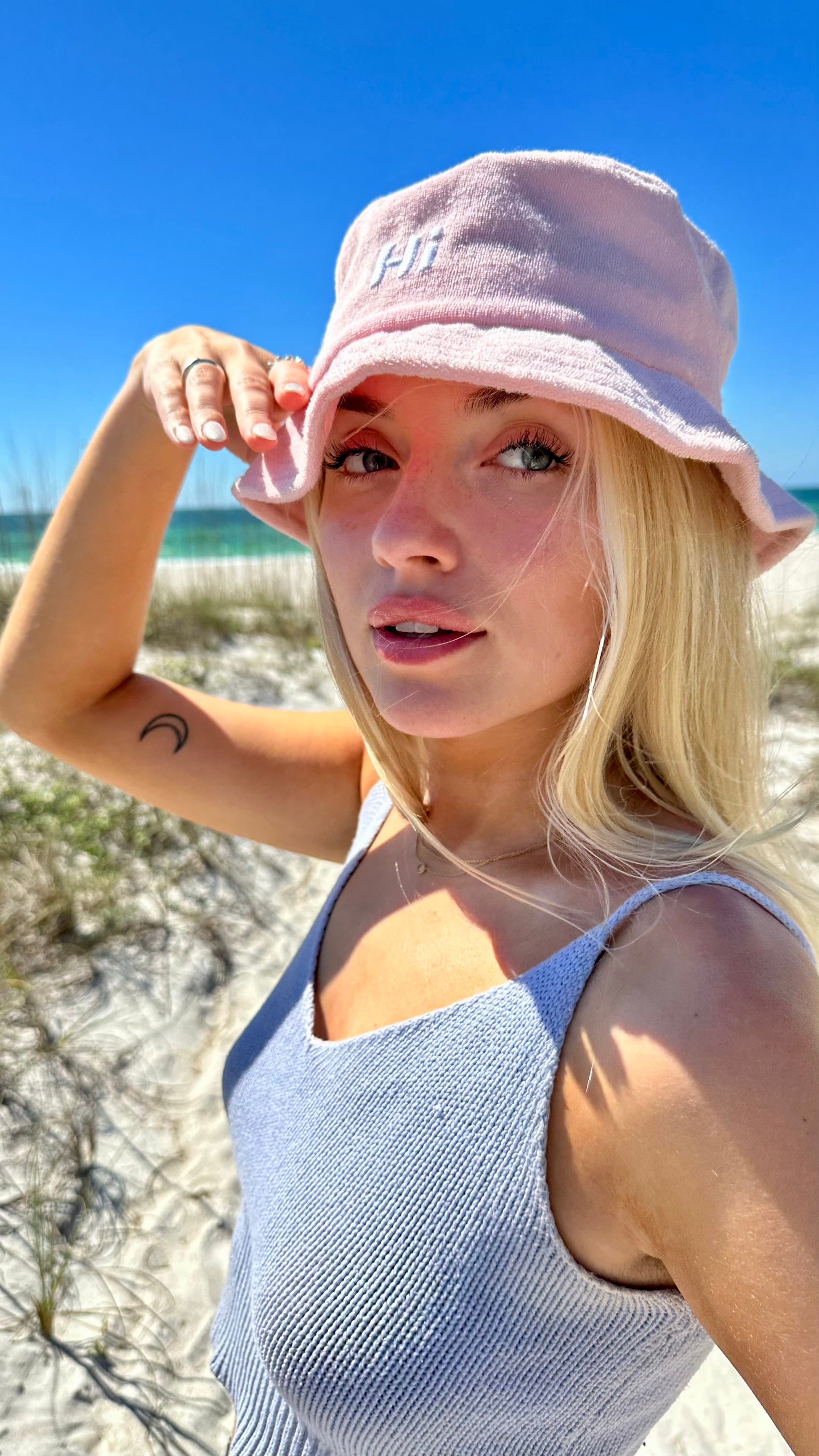 Hi Fuzzy Bucket Hat in pink modeled by HelloMckaylyn