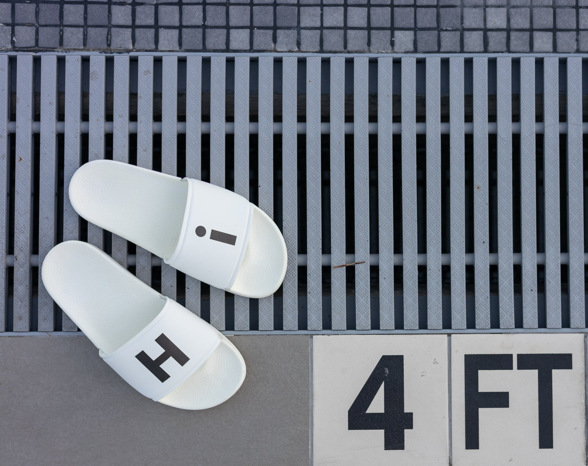 Hi H and i Flip Flop Slide Womens Sandals for Happy interactions, Hi on right flop, i on the left flop, slides that say Hi