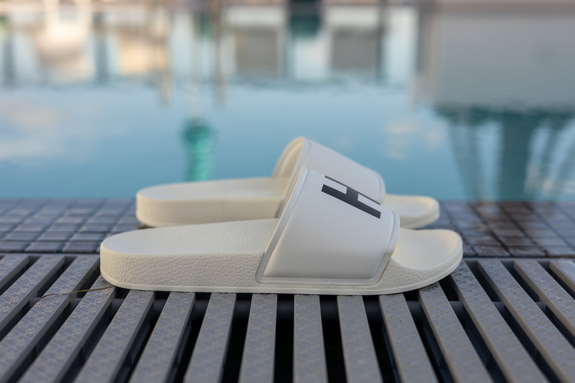 Hi H and i Flip Flop Slide Womens Sandals for Happy interactions, Hi on right flop, i on the left flop, slides that say Hi