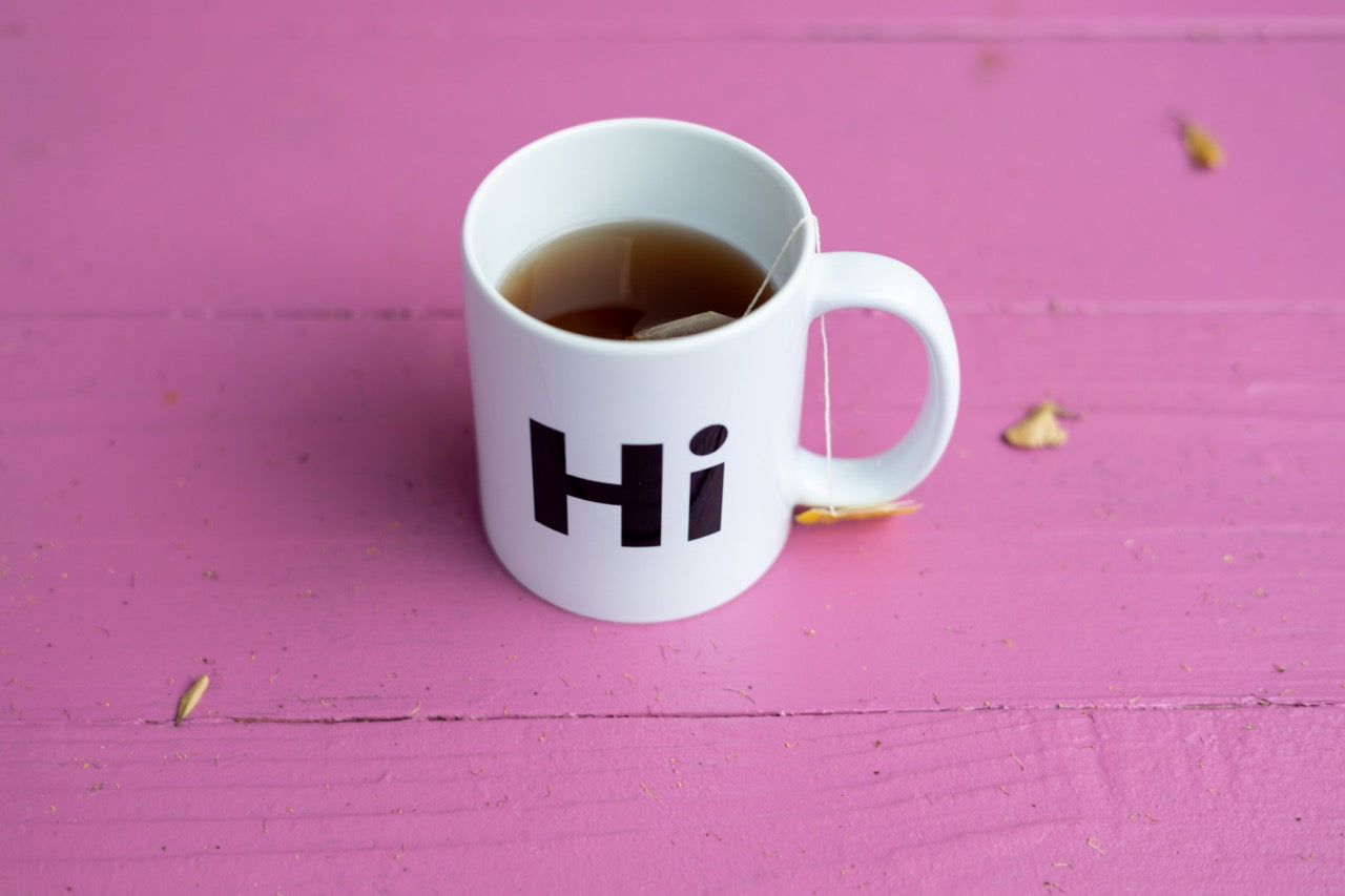 Hi mug in white, created by Hi Johnny and Happy interactions
