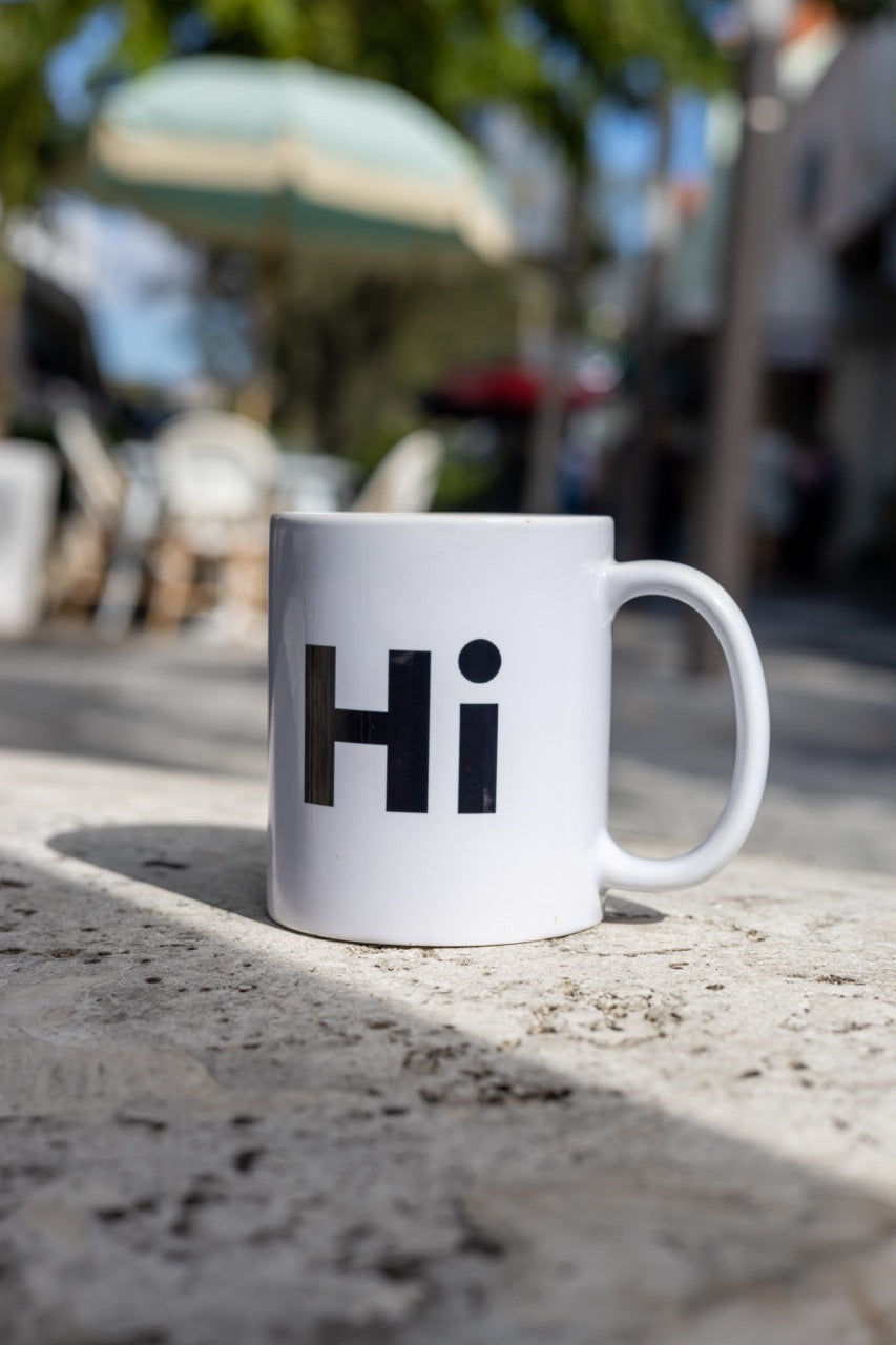 Hi mug in white, created by Hi Johnny and Happy interactions