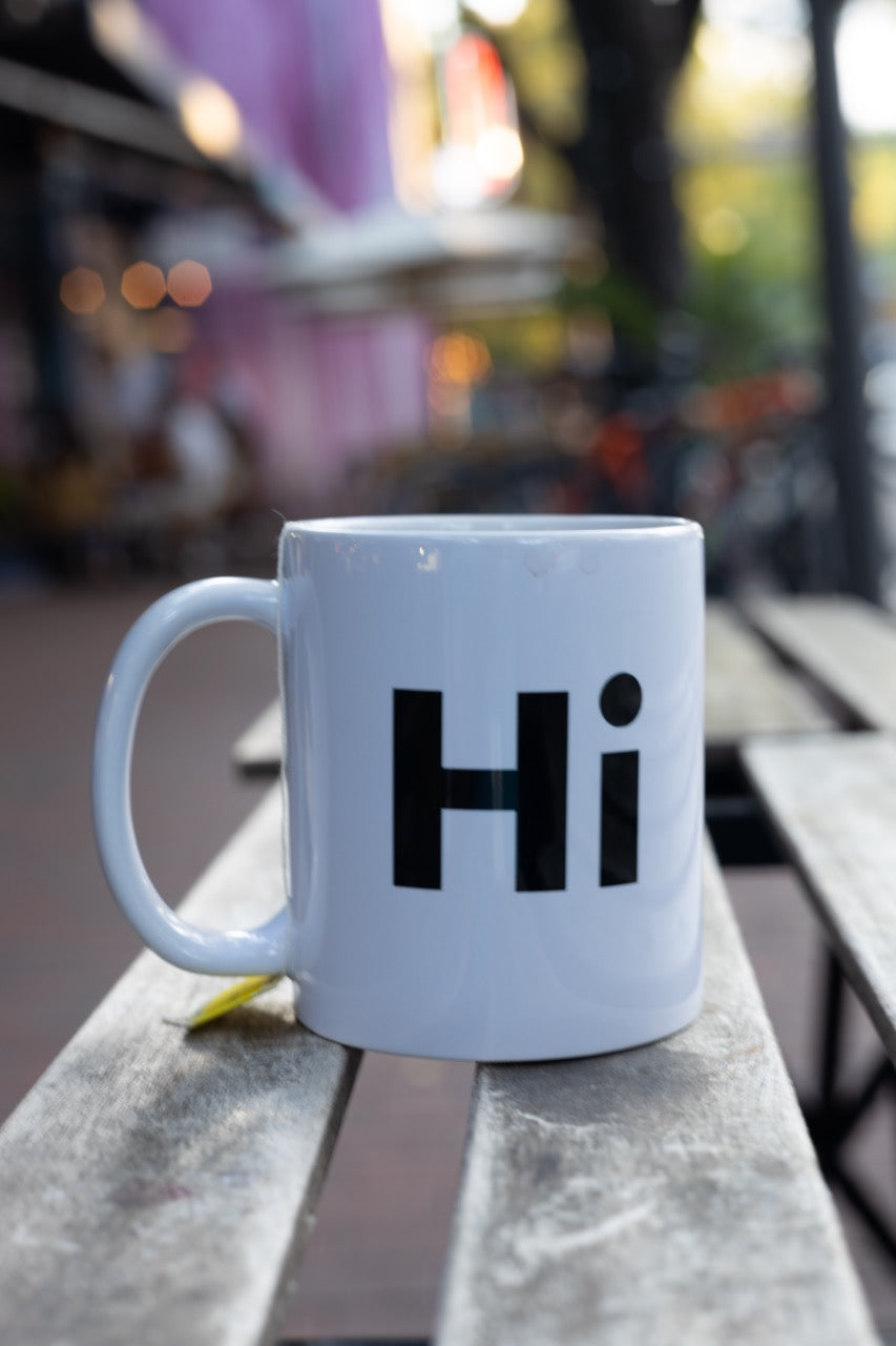 Hi mug in white, created by Hi Johnny and Happy interactions