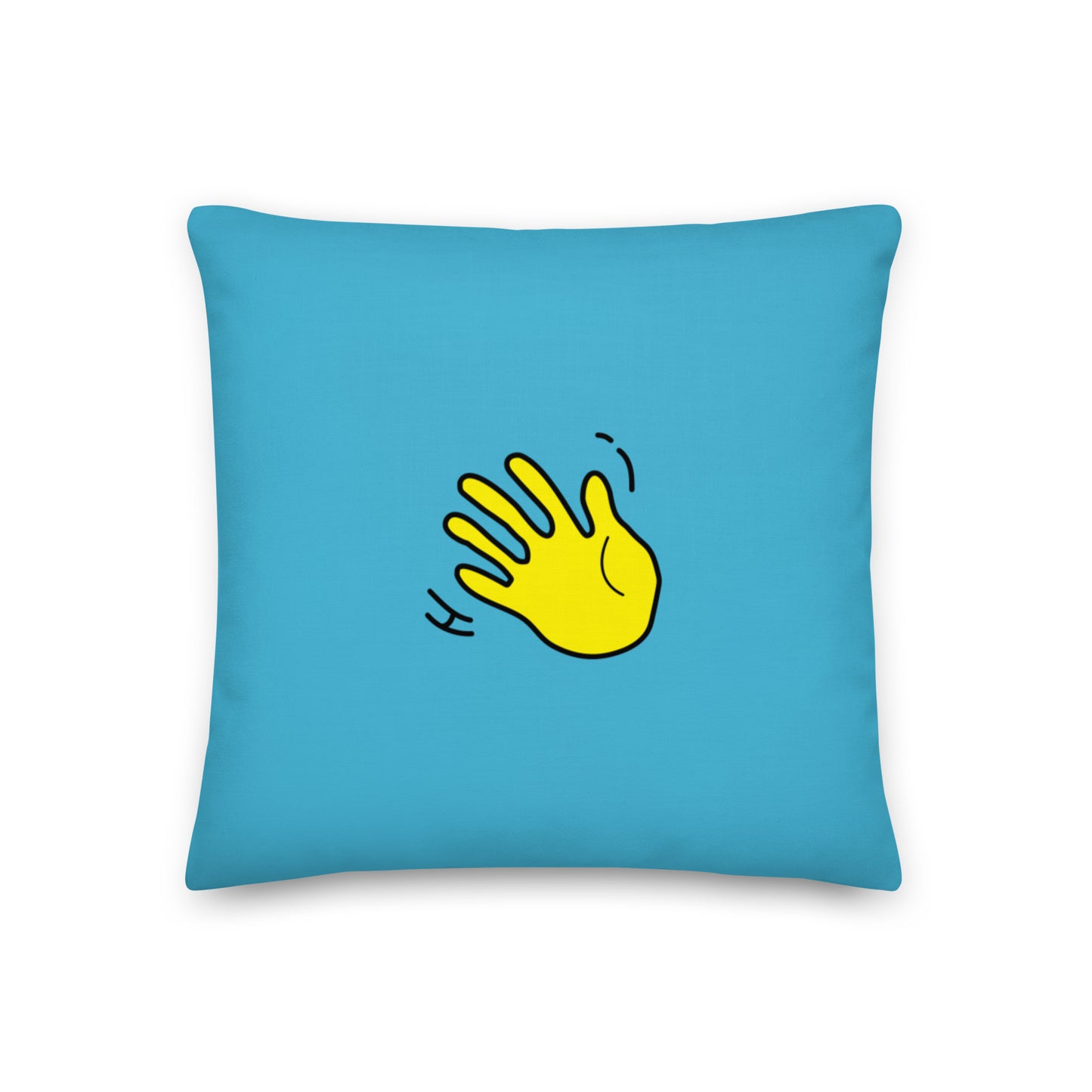 Hi Pillow in blue with Hi emoji by HiJohnny.com