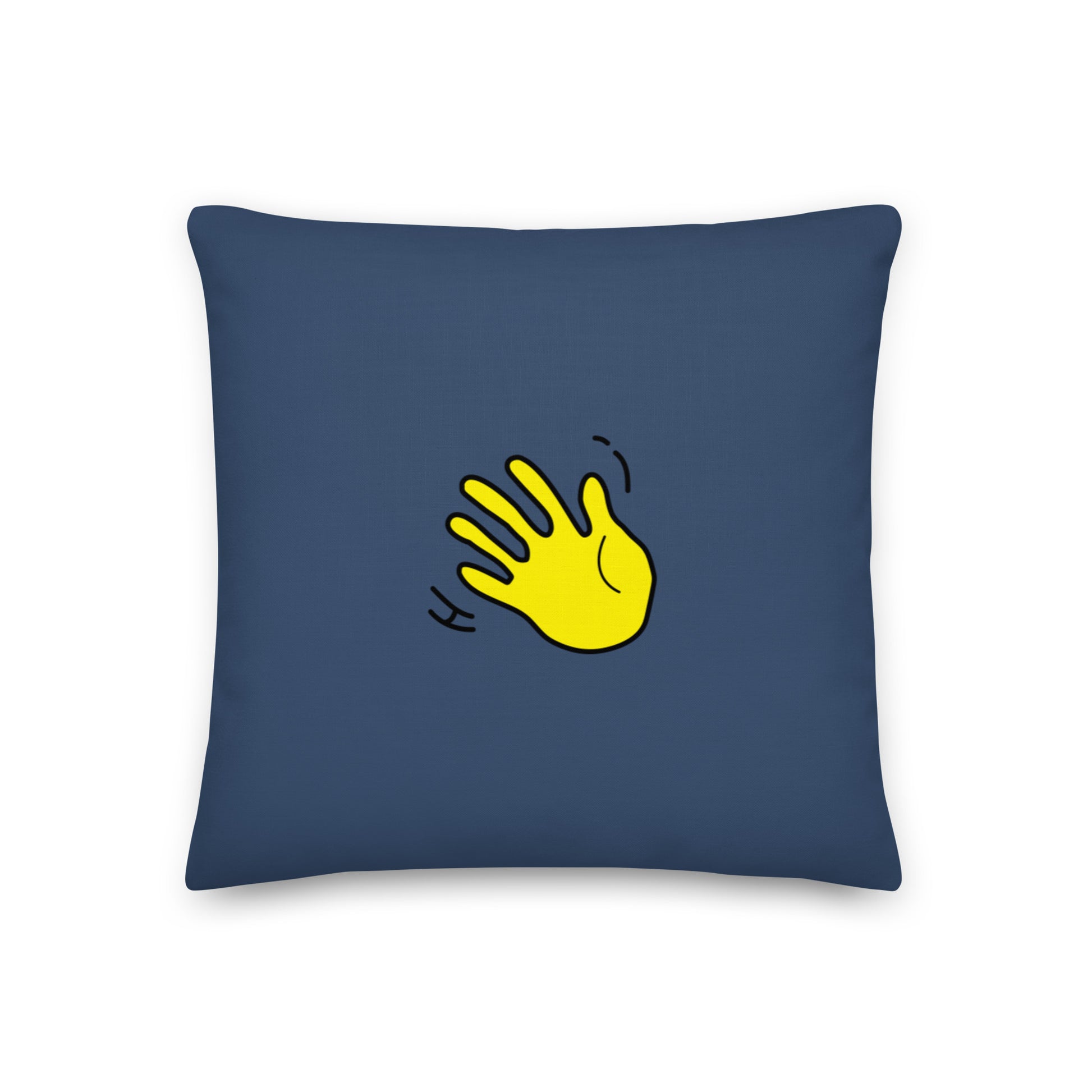 Hi Pillow in blue with Hi emoji by HiJohnny.com