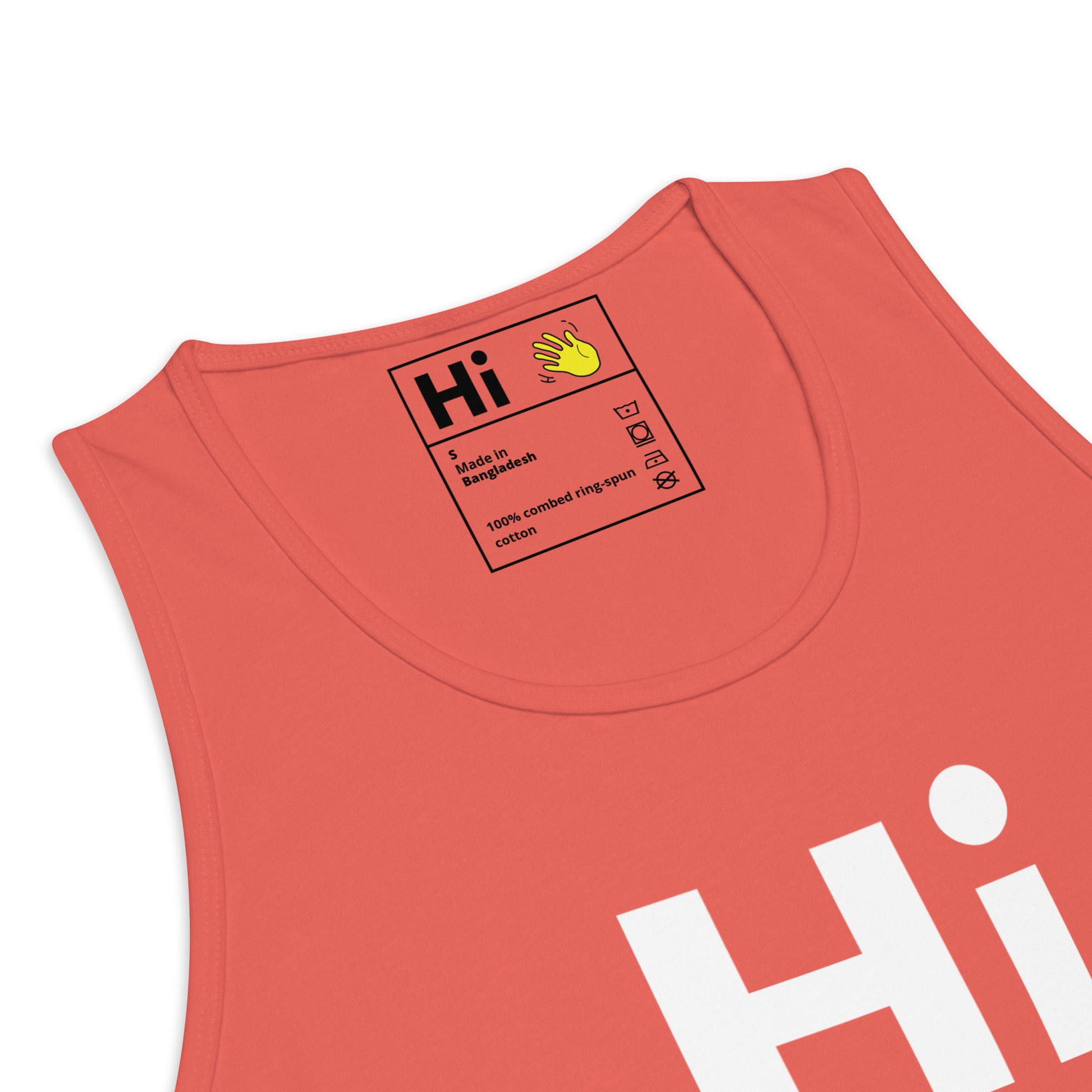 Hi Tank Top by Happy interactions in Coral, detail