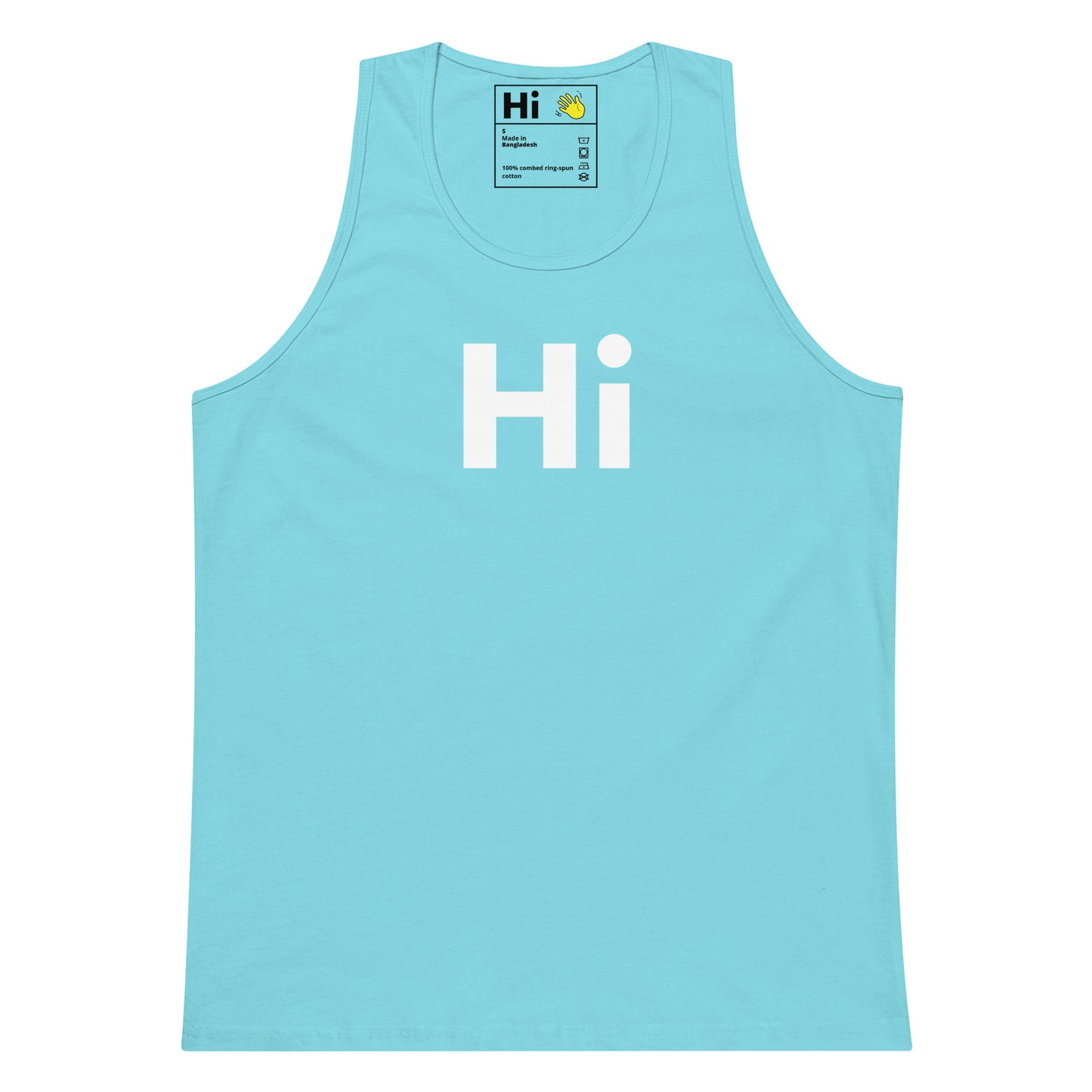 Hi Tank Top by Happy interactions in Light Blue front