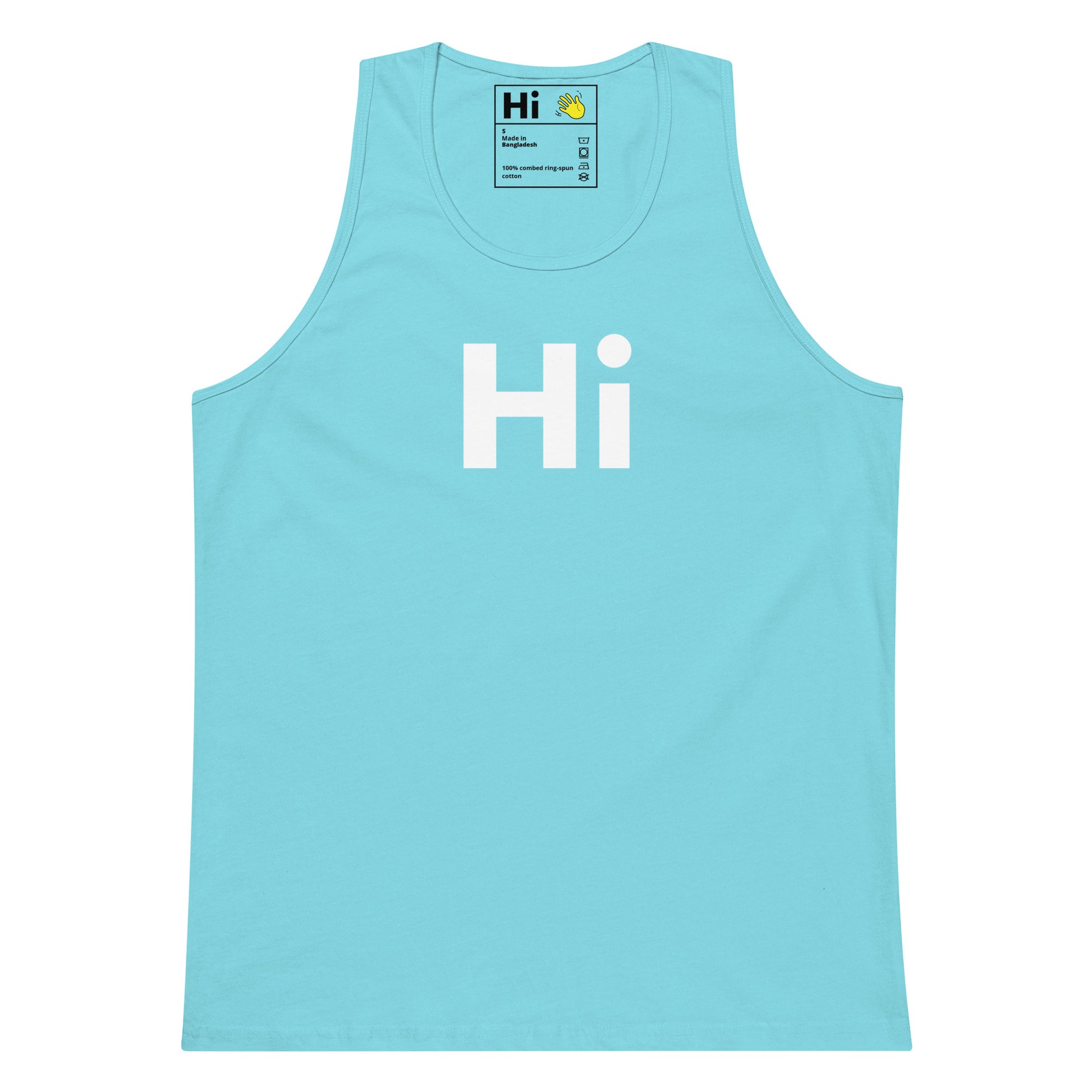 Hi Tank Top by Happy interactions in Light Blue front
