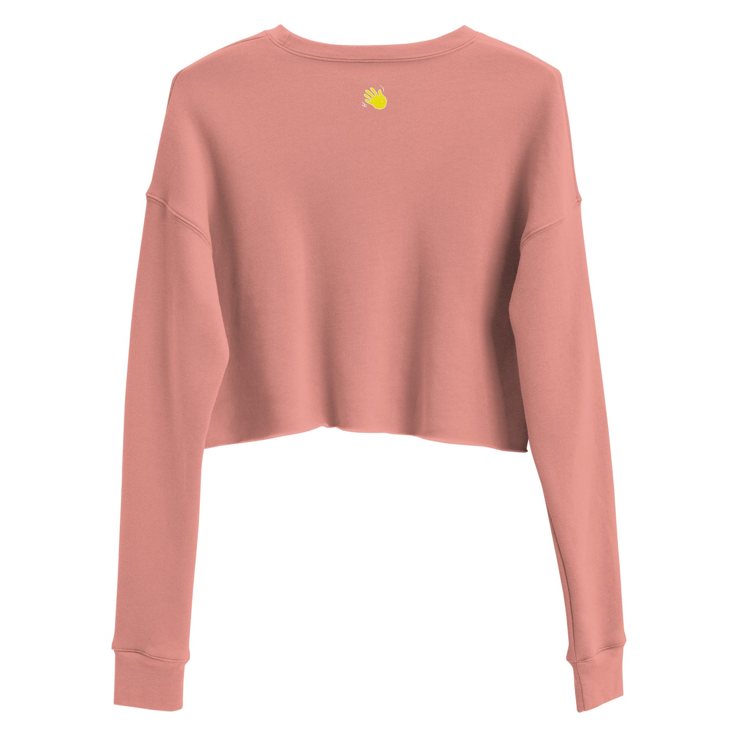 Hi cropped sweatshirt in mauve front, with Hi waving hand emoji