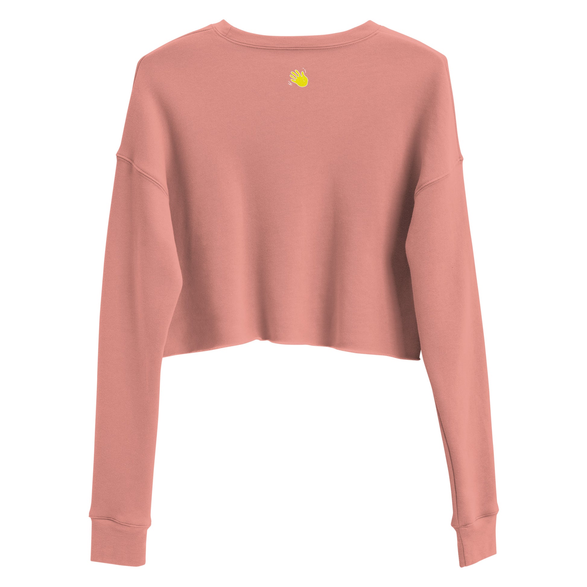 Hi cropped sweatshirt in mauve front, with Hi waving hand emoji