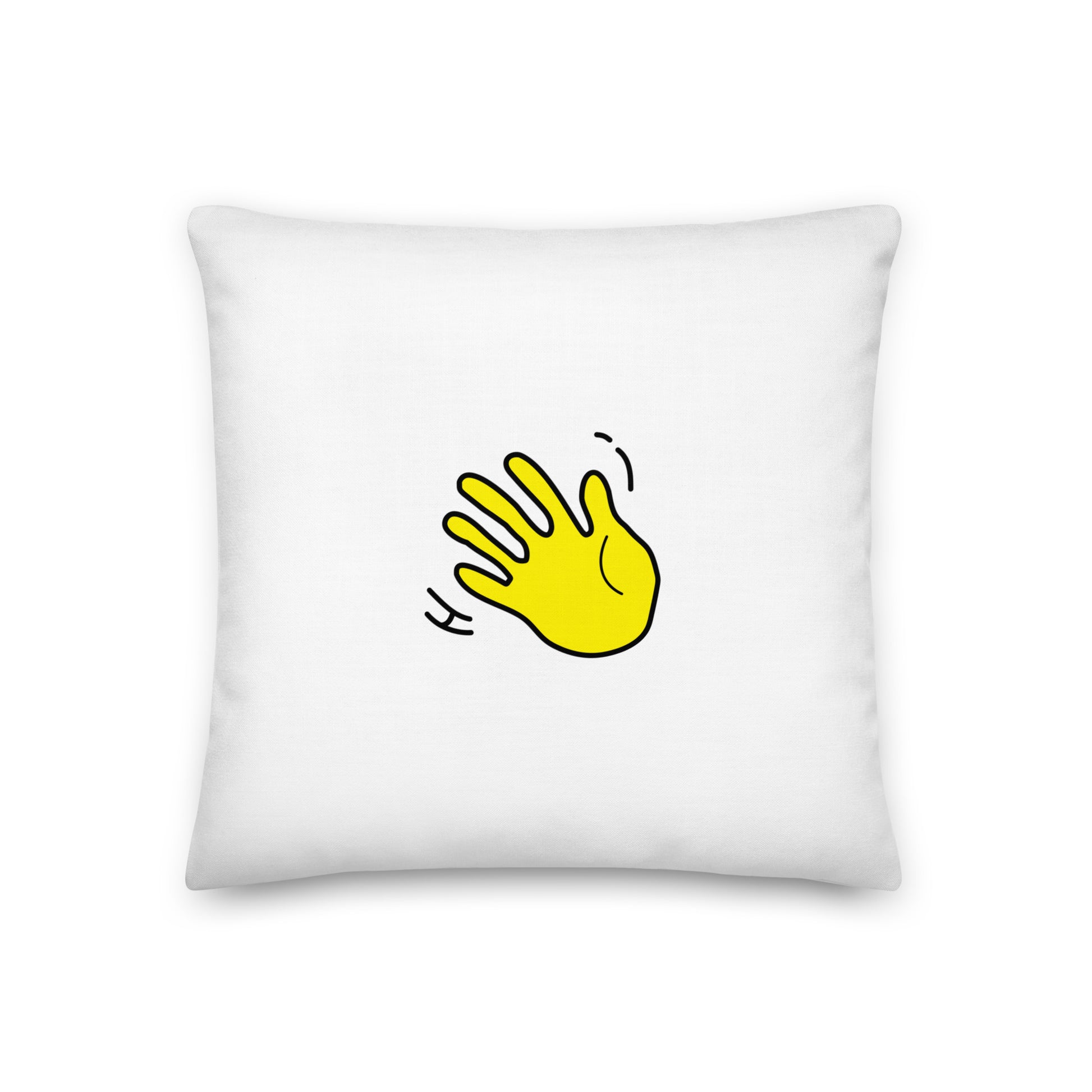Hi Pillow in white with Hi emoji by HiJohnny.com