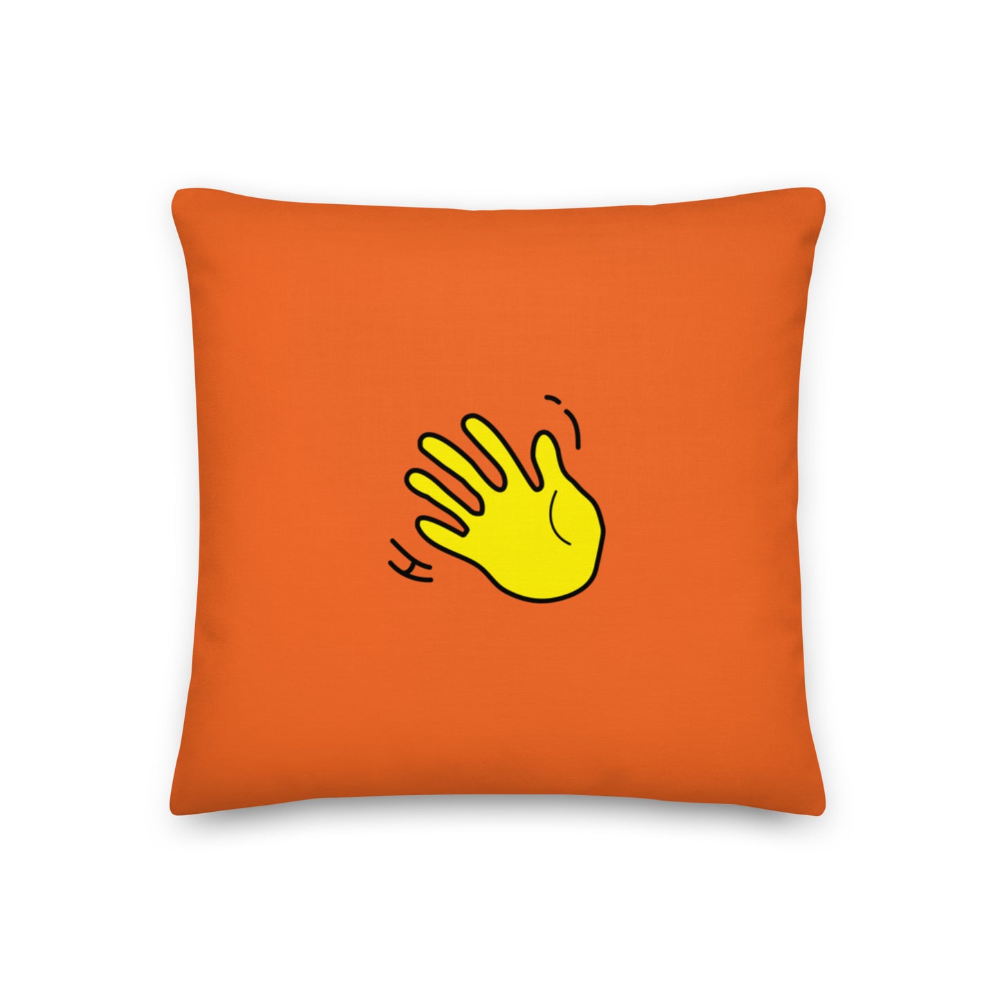 Hi Pillow in orange with Hi emoji by HiJohnny.com