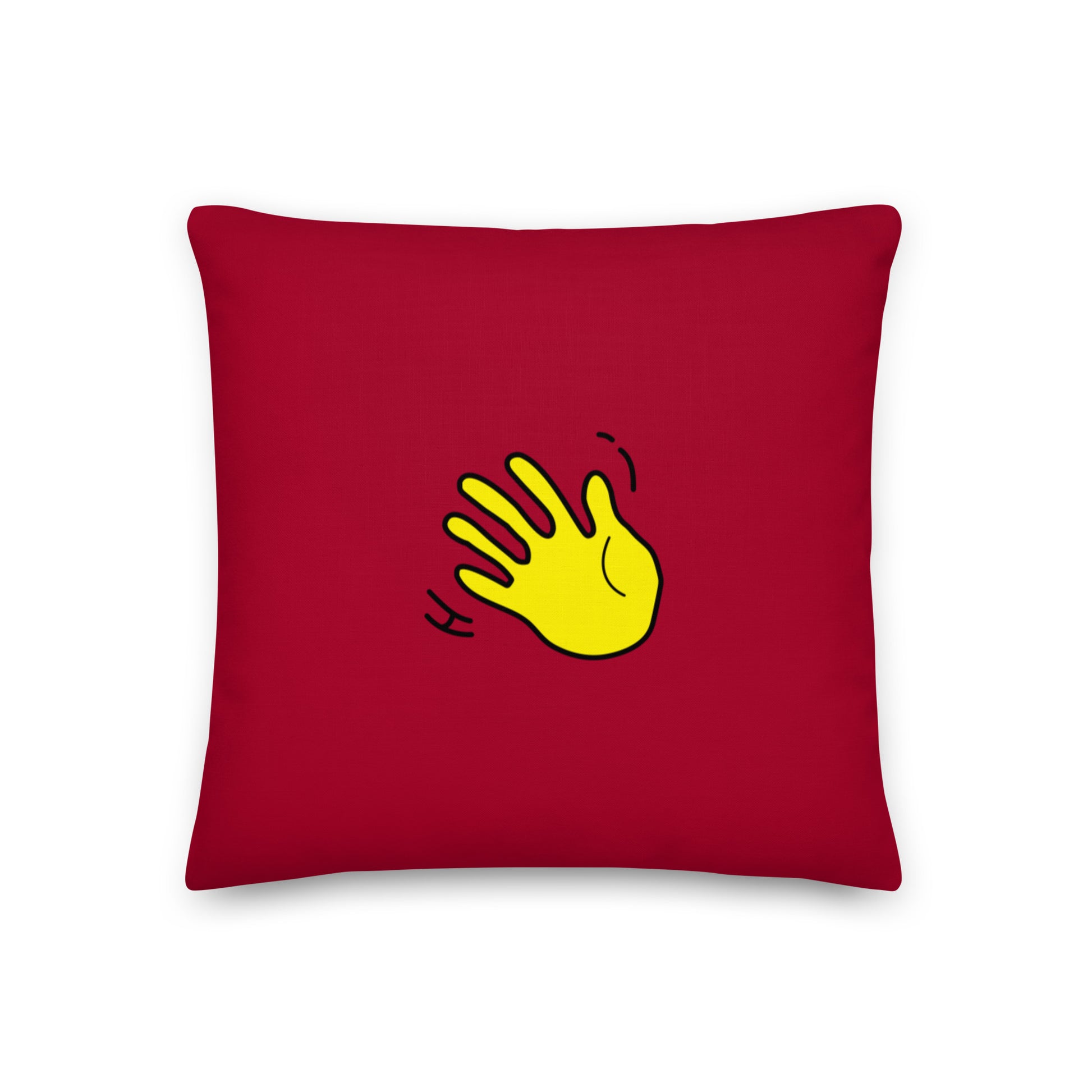 Hi Pillow in red with Hi emoji by HiJohnny.com