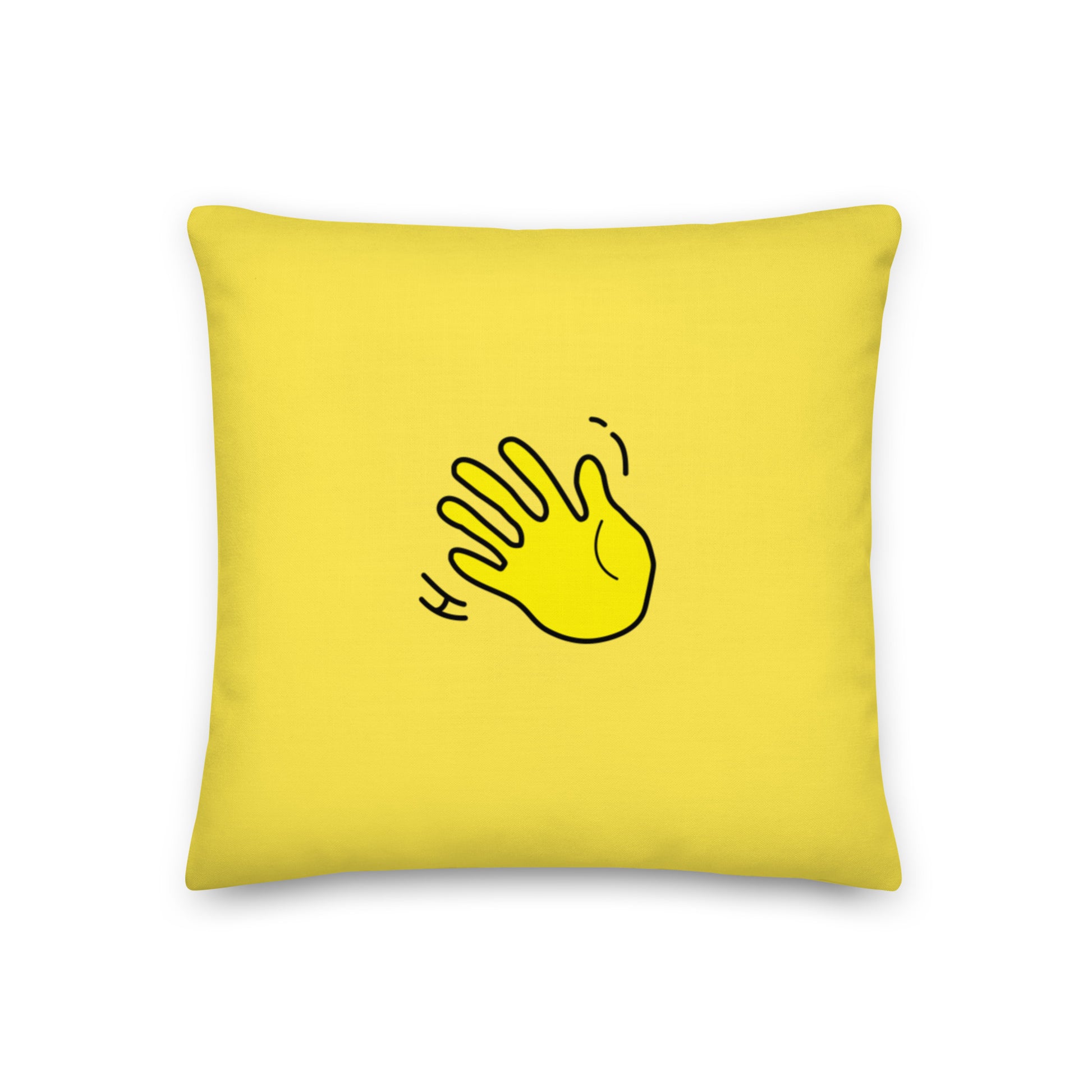 Hi Pillow in yellow with Hi emoji by HiJohnny.com